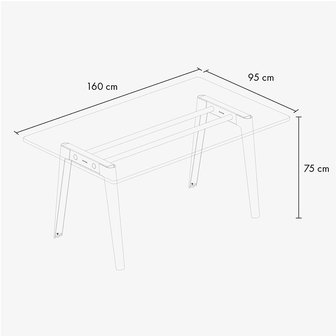 Tiptoe new modern dining table technical drawing 160 cm