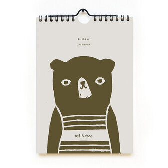 Ted &amp; Tone A4 Birthday Calendar Bear