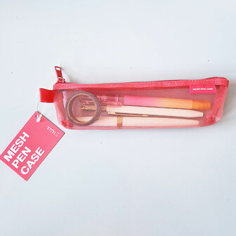 Midori mesh pen case pink