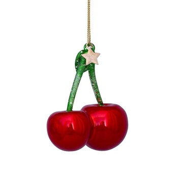 Vondels ornament glas kersen H8cm