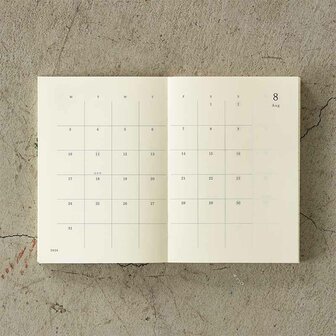 Midori MD Notebook Diary 2026 A6 (Monthly block + memo)