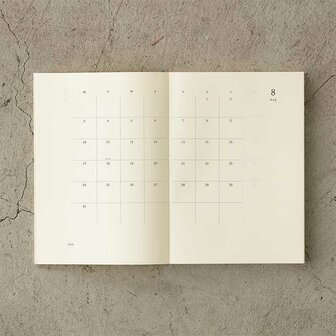 Midori MD Notebook Diary 2026 A5 THIN (Monthly block + memo)