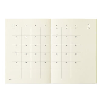 Midori MD Notebook Diary 2027 A6 - Monthly block + memo