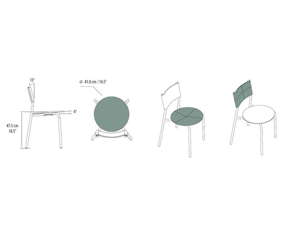 Tiptoe SSD chair technical drawing