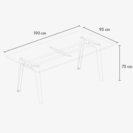 Tiptoe new modern dining table technical drawing 190 cm