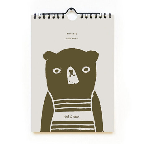 Ted & Tone A4 Birthday Calendar Bear