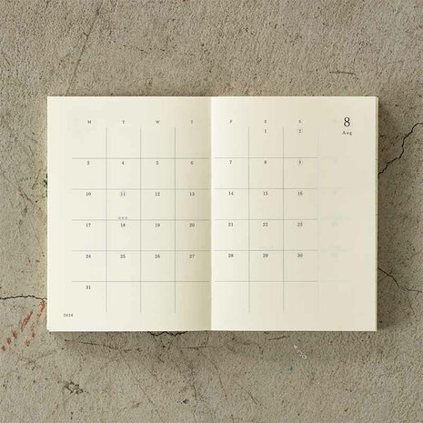 Midori MD Notebook Diary 2026 A6 (Monthly block + memo)