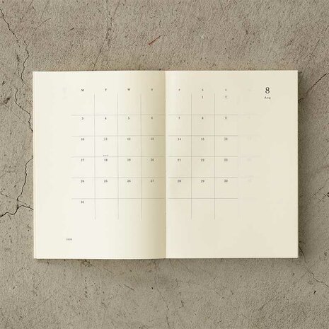 Midori MD Notebook Diary 2026 A5 THIN (Monthly block + memo)