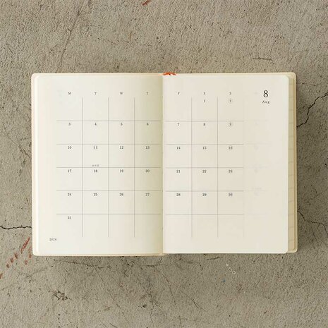 Midori MD Notebook Diary 2026 A6 (Monthly block + 1 day 1 page)