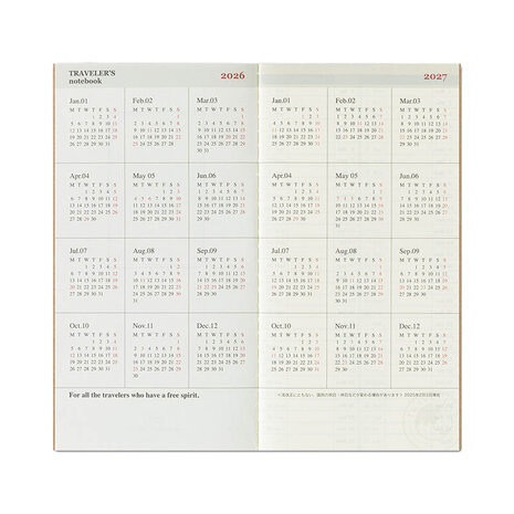 Traveler's notebook - 2026 Weekly and Memo Refill Jaaragenda