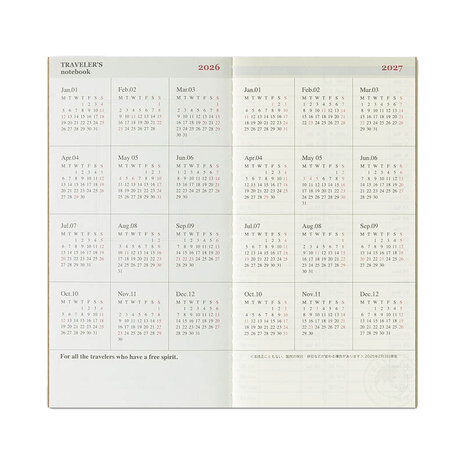 Traveler's notebook - 2026 Weekly and Memo Refill Jaaragenda
