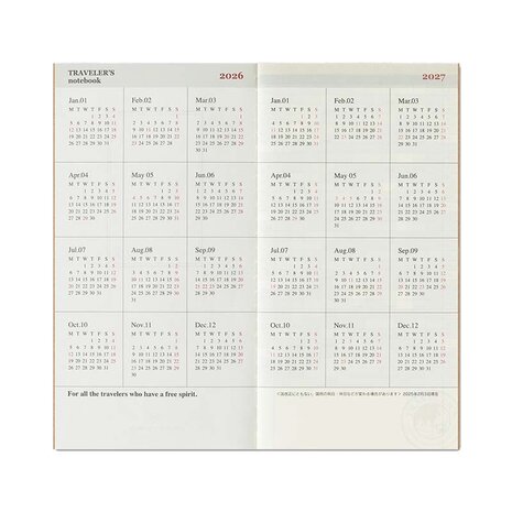 Traveler's notebook - 2026 Monthly Diary regular size