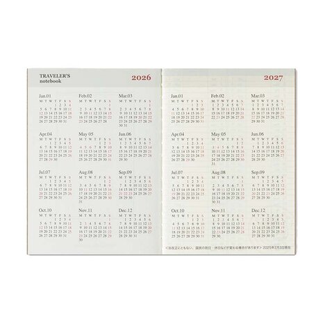 Traveler's notebook Passport Size Diary 2026 Weekly Jaaragenda