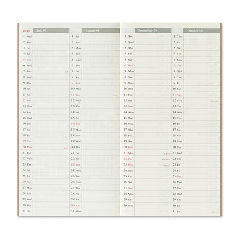 Traveler's notebook - 2026 Second Half Weekly and Memo Refill