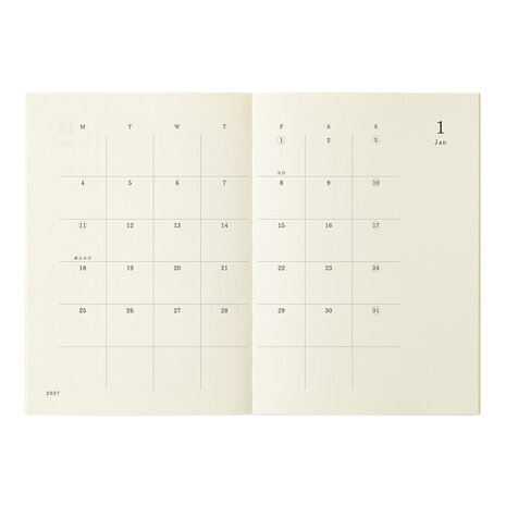 Midori MD Notebook Diary 2027 A6 - Monthly block + memo