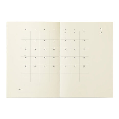 Midori MD Notebook Diary 2027 A5 THIN Monthly block + memo