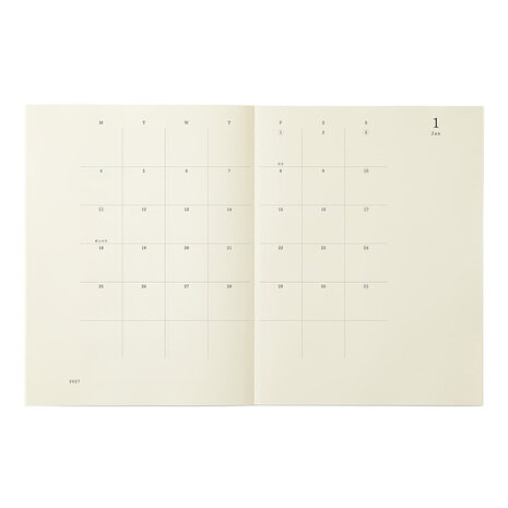 Midori MD Notebook Diary 2027 A4 THIN - Monthly block + memo
