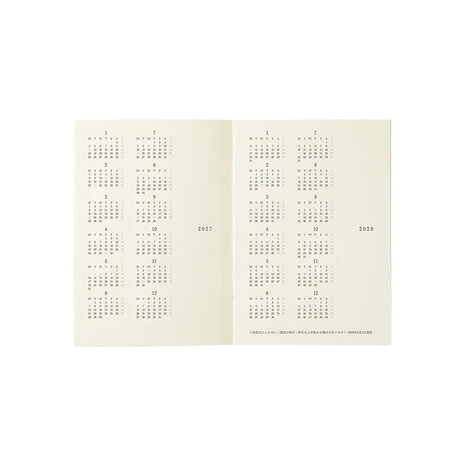 Midori MD Notebook Diary 2027 A7 Monthly block + memo