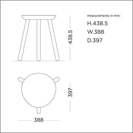 maten en constructie naive stool