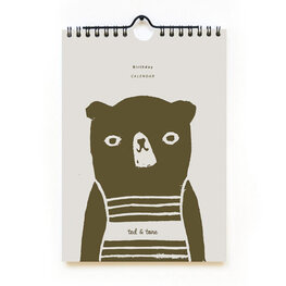 Ted & Tone A4 Verjaardagskalender Bear Ted & Tone A4 Verjaardagskalender Bear