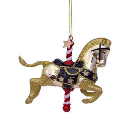 Vondels ornament glas gouden Carrousel paard H 9 cm Vondels ornament glas gouden Carrousel paard H 9 cm