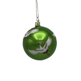 Vondels glazen kerstbal Kraanvogels opaalgroen glas H 8 cm Vondels glazen kerstbal Kraanvogels opaalgroen glas H 8 cm